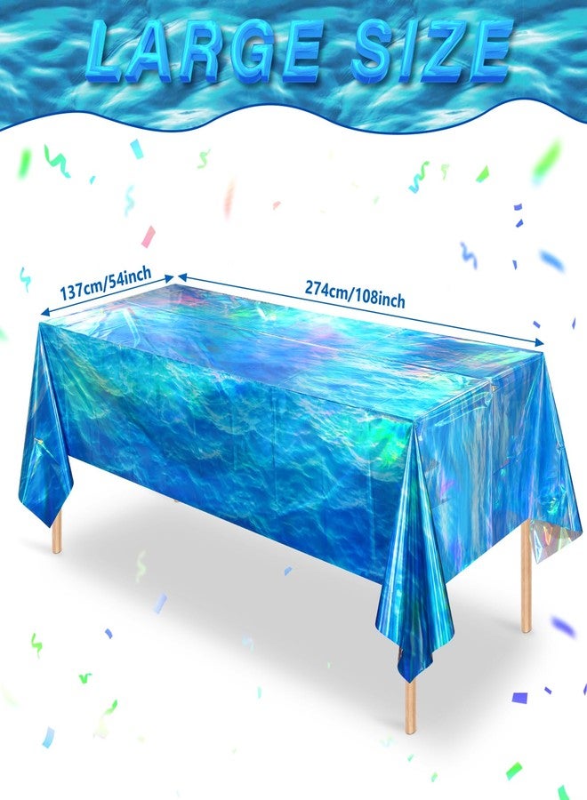Hallswl 2 Pcs Iridescent Ocean Waves Tablecloths Disposable Plastic Ocean Blue Table Cloth Rectangle Table Covers for Under the Sea Beach Surf Ocean Pool Party Birthday Party Decorations, 54 x 108 Inch - Image 2