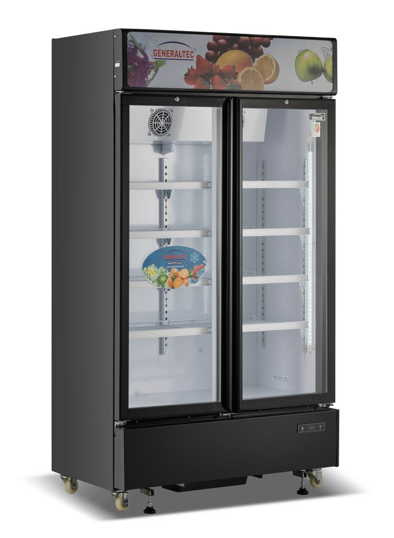 GENERALTEC Generaltec Double Glass Door Showcase Chiller – Black | Adjustable Shelves, LED Light, Digital Thermostat, 5-Year Compressor Warranty 