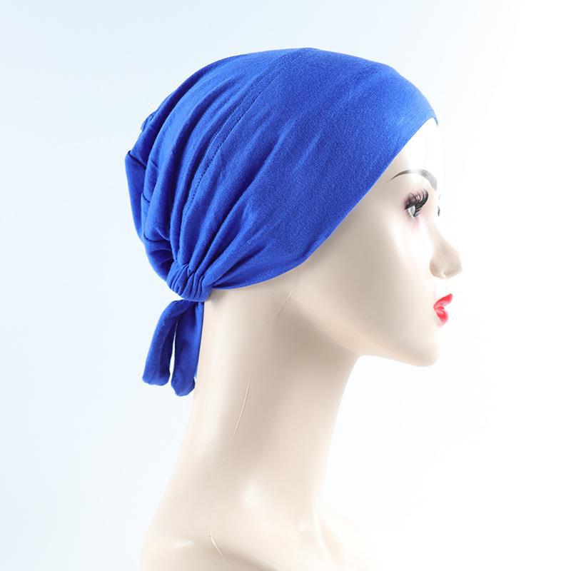 Factory Modal Cotton Elastic Elastic Lace-Up Ethnic Headscarf Base Cap Solid Color Adjustable Small Cap Tube Cap - Image 1