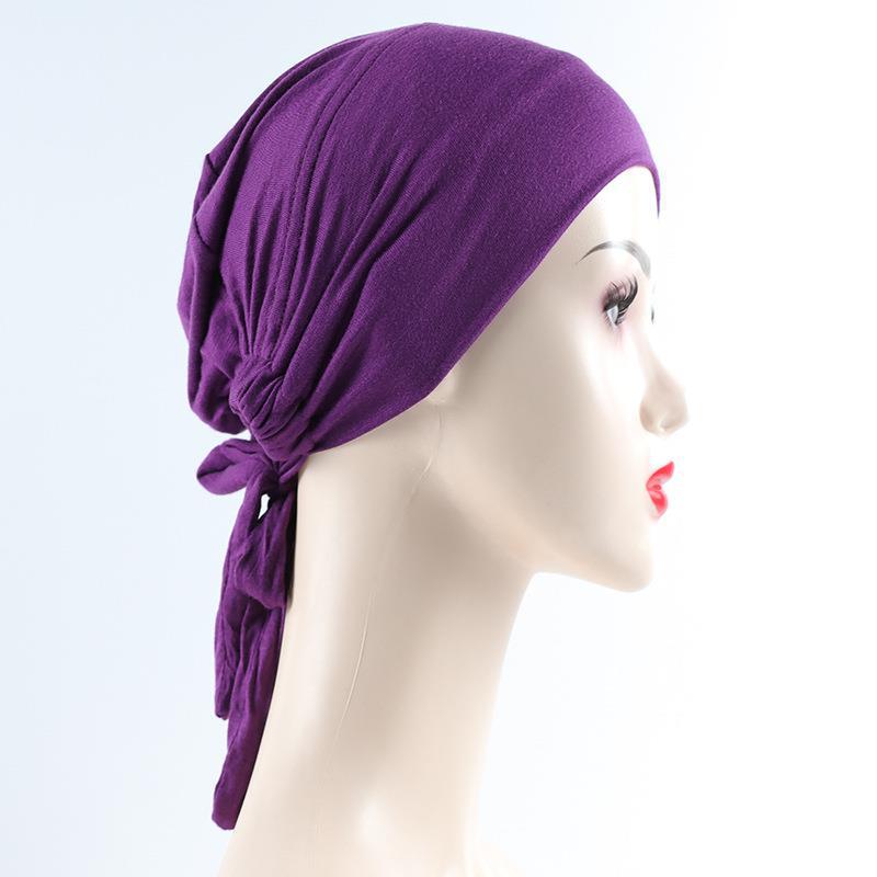 Factory Modal Cotton Elastic Elastic Lace-Up Ethnic Headscarf Base Cap Solid Color Adjustable Small Cap Tube Cap - Image 3