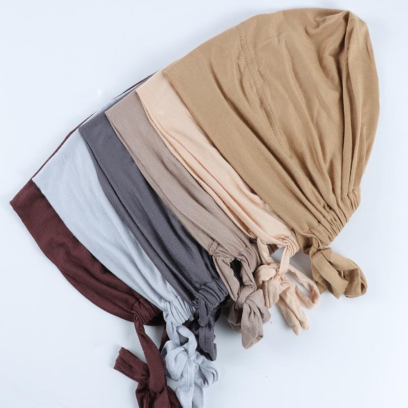 Factory Modal Cotton Elastic Elastic Lace-Up Ethnic Headscarf Base Cap Solid Color Adjustable Small Cap Tube Cap - Image 4
