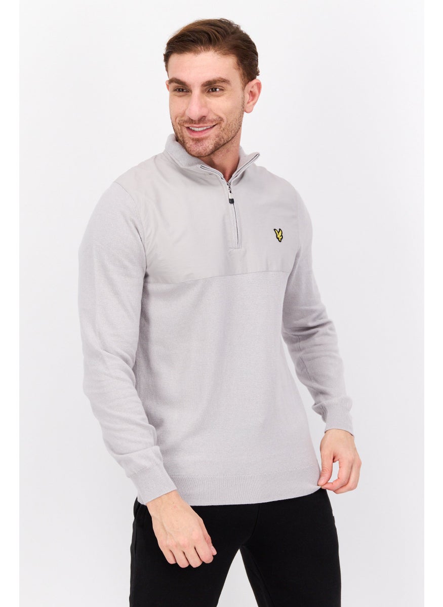 Men Mock Neck Embroidered Long Sleeve Sweatshirt, Light Grey - pzsku/Z6274D4E67922E81E61EDZ/45/_/1737642024/69d031bf-a329-4b2d-86df-eadf39664a79