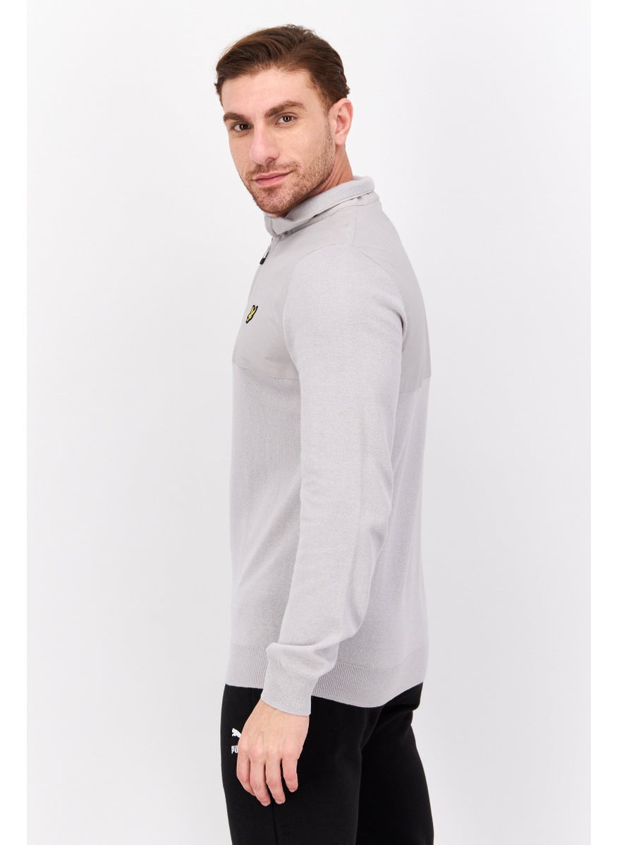 Men Mock Neck Embroidered Long Sleeve Sweatshirt, Light Grey - pzsku/Z6274D4E67922E81E61EDZ/45/_/1737642025/ecd664f6-7eb1-4a80-9450-315ee8945882