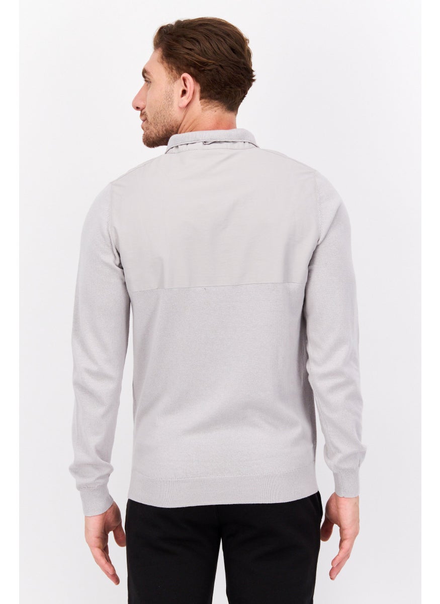 Men Mock Neck Embroidered Long Sleeve Sweatshirt, Light Grey - pzsku/Z6274D4E67922E81E61EDZ/45/_/1737642026/8ca0b2be-e051-4ab8-987f-8a3636484a27