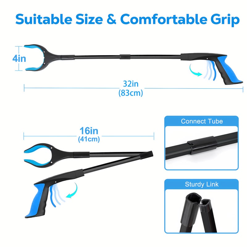 POPDA Grabber Reacher Tool - 32â€ Extra Long Foldable Gripper and Reaching Tool - Heavy Duty Pick Up Stick Grabbers for Seniors, Trash, Surgery Recovery Must Haves Gifts (Black Blue) - Image 3