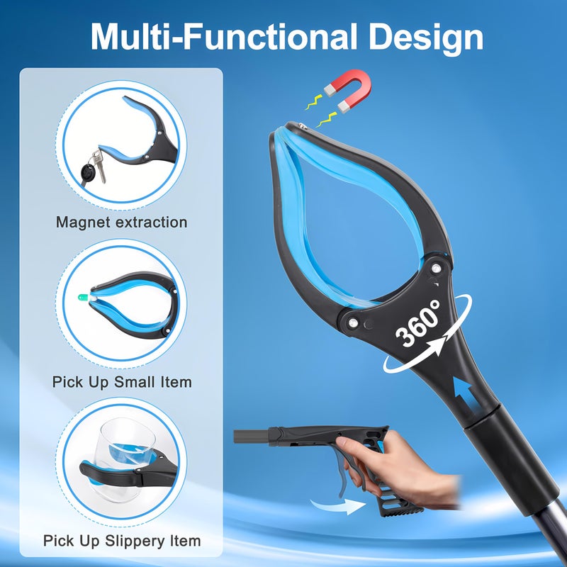 POPDA Grabber Reacher Tool - 32â€ Extra Long Foldable Gripper and Reaching Tool - Heavy Duty Pick Up Stick Grabbers for Seniors, Trash, Surgery Recovery Must Haves Gifts (Black Blue) - Image 4