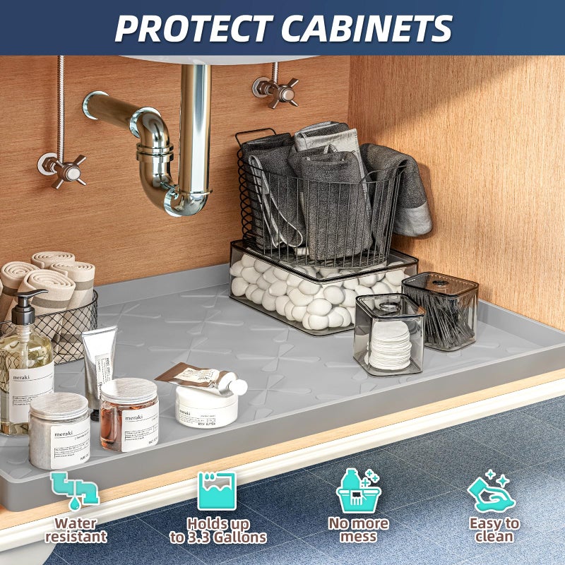 Sika deer SIKADEER 28" x 19" Under Sink Mat Waterproof, Silicone Mat Kitchen Drawer Shelf and Cabinet Liner, Sink Protector for Kitchen Organizers and Storage, Boot Tray Pet Food Mats - Image 3