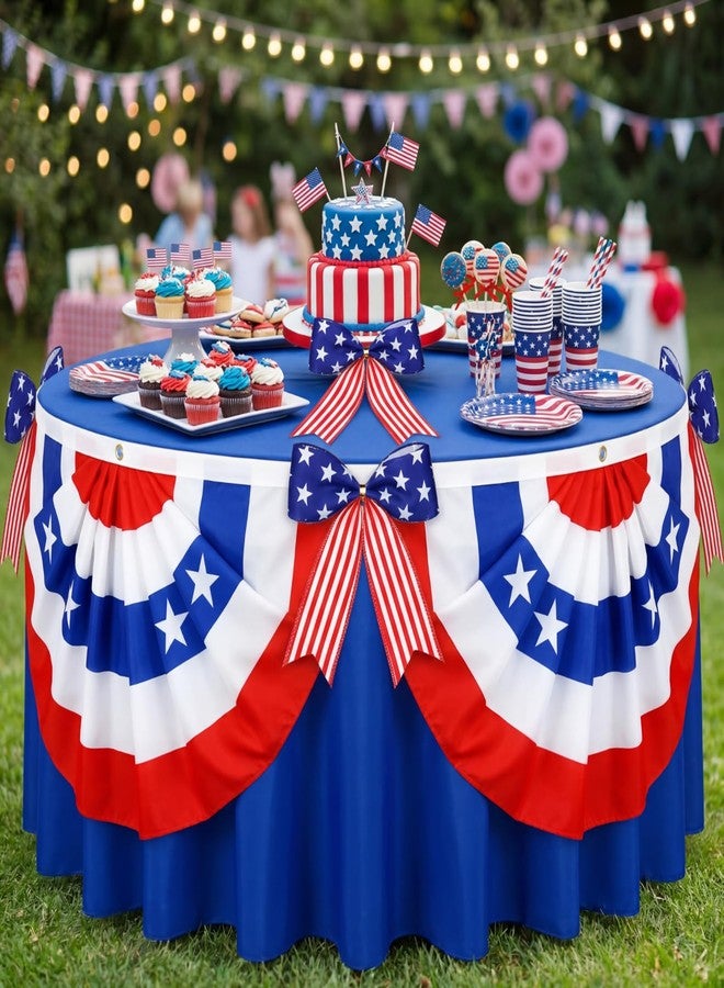 Tingjoo 2pcs 70'' 4th of July Table Skirt Blue 250th Anniversary Red White Table Decorations with Patriotic Bows Pleated Bunting Fan Flag Tablecover for Independence Day Themed Memorial Party Supplies - Image 4