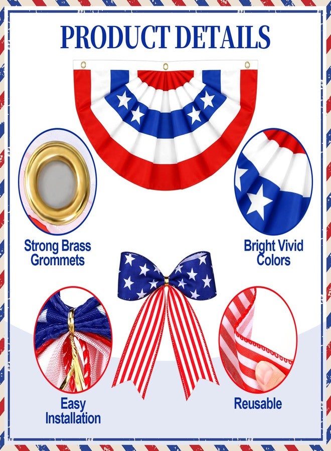 Tingjoo 2pcs 70'' 4th of July Table Skirt Blue 250th Anniversary Red White Table Decorations with Patriotic Bows Pleated Bunting Fan Flag Tablecover for Independence Day Themed Memorial Party Supplies - Image 5