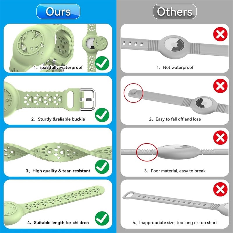 Kids AirTag Holder, Waterproof Silicone Bracelets with Dog Paw Design, Lightweight & Compatible with Apple AirTag Case, Pink & Green, 2PCS - Image 2