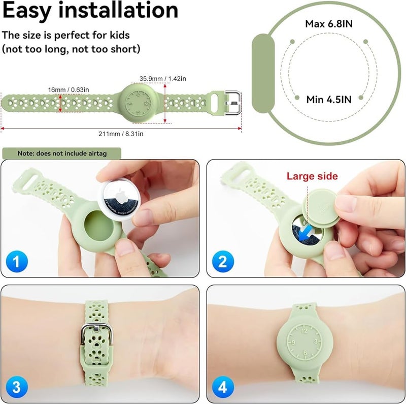 Kids AirTag Holder, Waterproof Silicone Bracelets with Dog Paw Design, Lightweight & Compatible with Apple AirTag Case, Pink & Green, 2PCS - Image 4