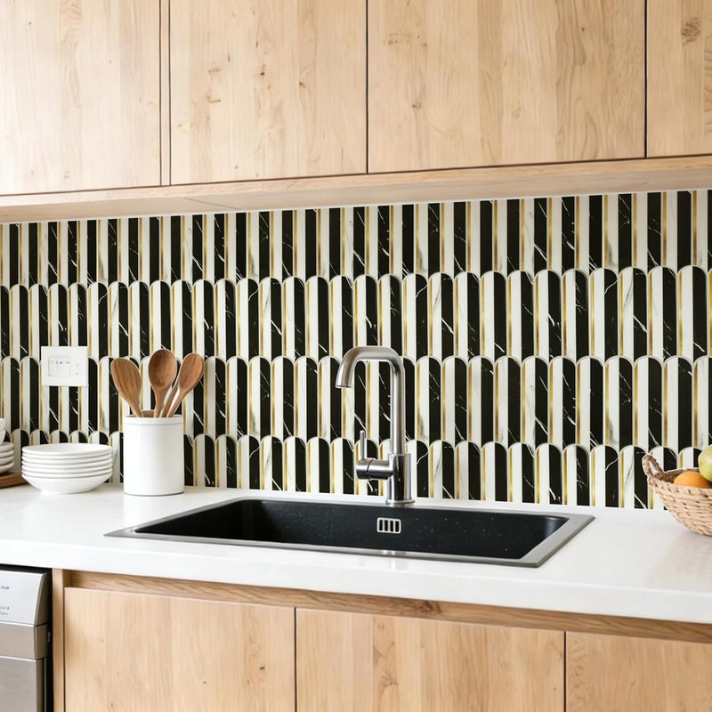 Art3d 12 x 12 Inch Heavy-Duty Peel and Stick Backsplash, Self-Adhesive Wall Tiles for Kitchen Bathroom Decor, 10-Pack Black & White Marble with Metal Gold - Image 2