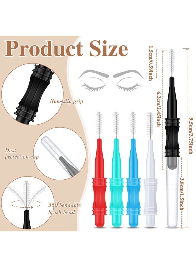 Romooa 100 Pcs Micro Eyebrow Brush with Cap Brow Lamination Eyelash Brow Brush Lash Filler Eyebrow Lift Tools for Eyelashes Extensions(Black, Green, Blue, White, Red) - Image 2