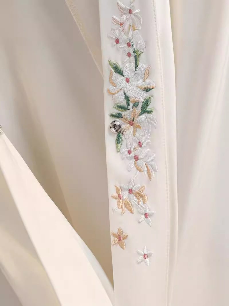 New Chinese Style National Style Slant Placket Crossover Collar Embroidered Aircraft Sleeve Short-Sleeved Modified Hanfu Shirt Lace-Up National Fashion Shirt Top - Image 4