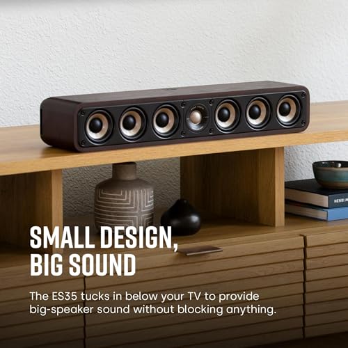 Polk Audio Polk Signature Elite ES35 Slim Center Channel Speaker - Hi-Res Audio Certified, Dolby Atmos & DTS:X Compatible, 1" Tweeter & (6) 3" Woofers, Dual Power Port for Effortless Bass, Contemporary Walnut - Image 2