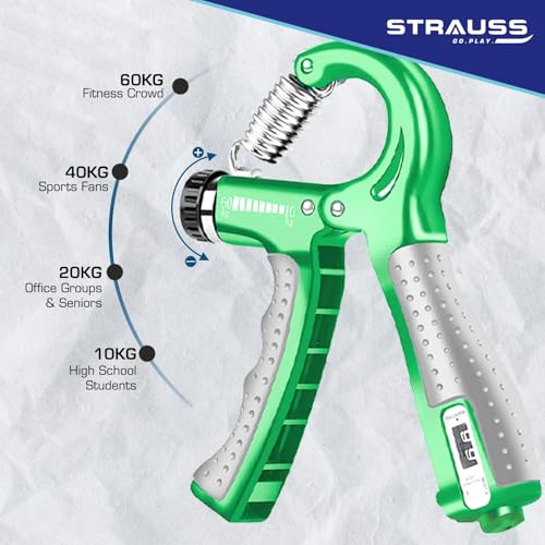 STRAUSS Plastic Adjustable Hand Grip with Smart Counter,Adjustable Resistance(10KG,60KG),Hand Gripper for Home & Gym Workouts,Perfect for Finger & Forearm Hand Exercises for Men & Women(Green) - Image 2