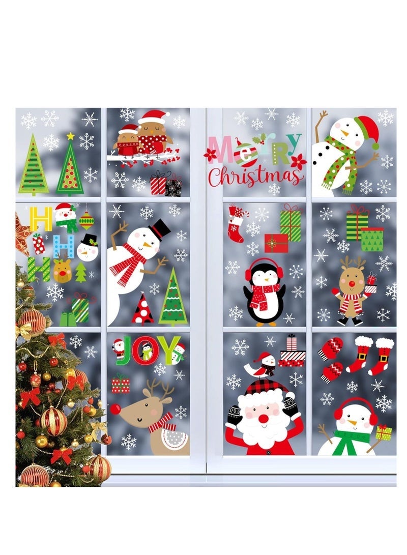 ملصقات زينة عيد الميلاد على النوافذ، 9 ورقات من ملصقات عيد الميلاد، ملصقات نوافذ عيد الميلاد قابلة لإعادة الاستخدام، ملصق ثابت لاصق، ملصقات رجل ثلج سانتا كلوز لديكورات حفلات عيد الميلاد - Image 1