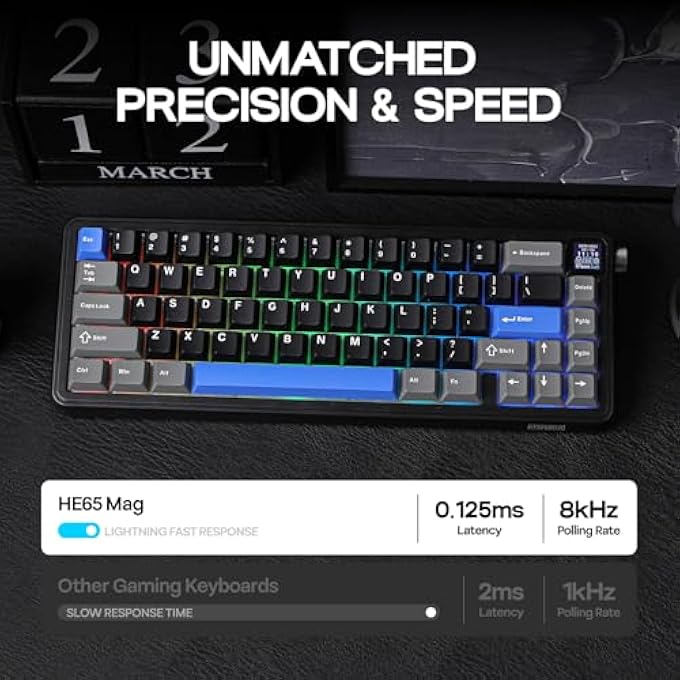 rayihni HE65 WIRED MAGNETIC GAMING KEYBOARD, 8K POLLING RATE, 0.125MS LATENCY, GASKET-MOUNT, HALL EFFECT SWITCH, HOT SWAPPABLE, PORTABLE FOR MAC/PC/PS/SWITCH (BLACK) - Image 2
