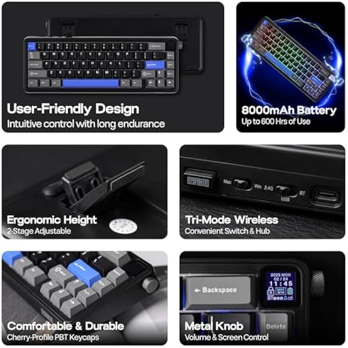 rayihni HE65 WIRED MAGNETIC GAMING KEYBOARD, 8K POLLING RATE, 0.125MS LATENCY, GASKET-MOUNT, HALL EFFECT SWITCH, HOT SWAPPABLE, PORTABLE FOR MAC/PC/PS/SWITCH (BLACK) - Image 3