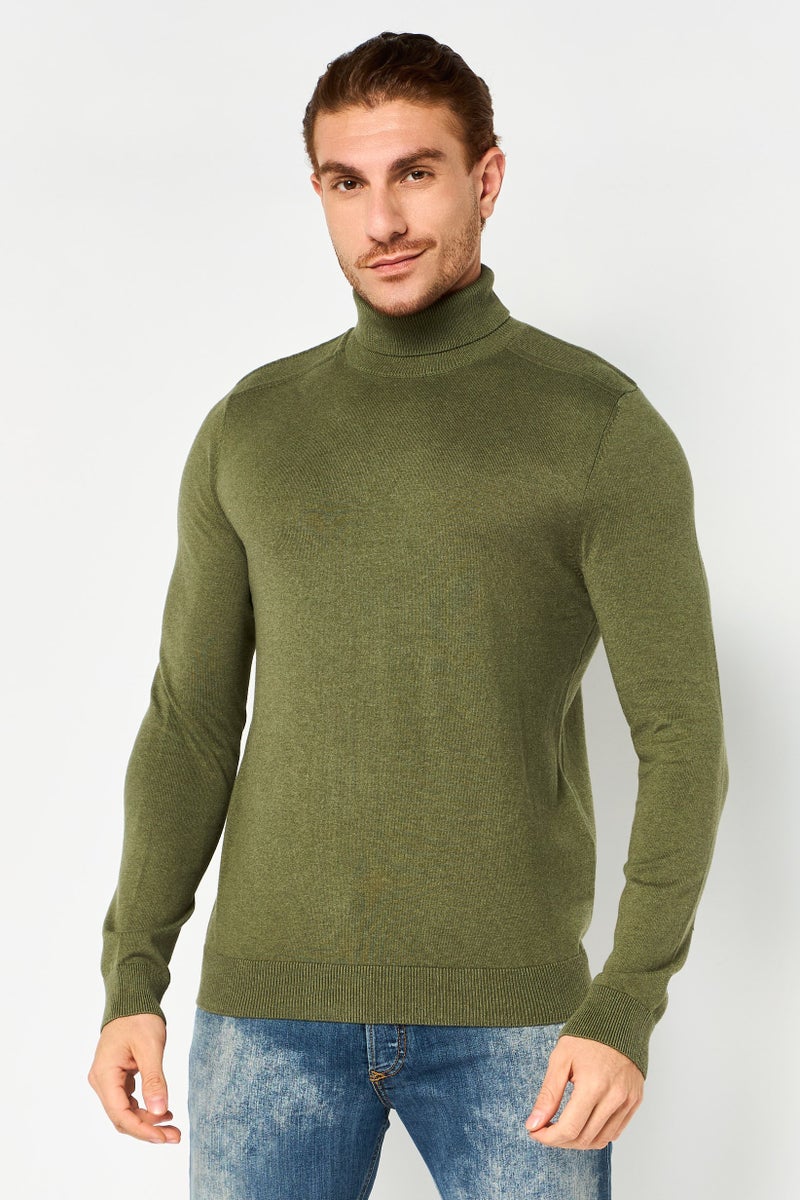 Selected Homme Men Turtle Neck Long Sleeve Knitted Sweater, Olive - Image 1