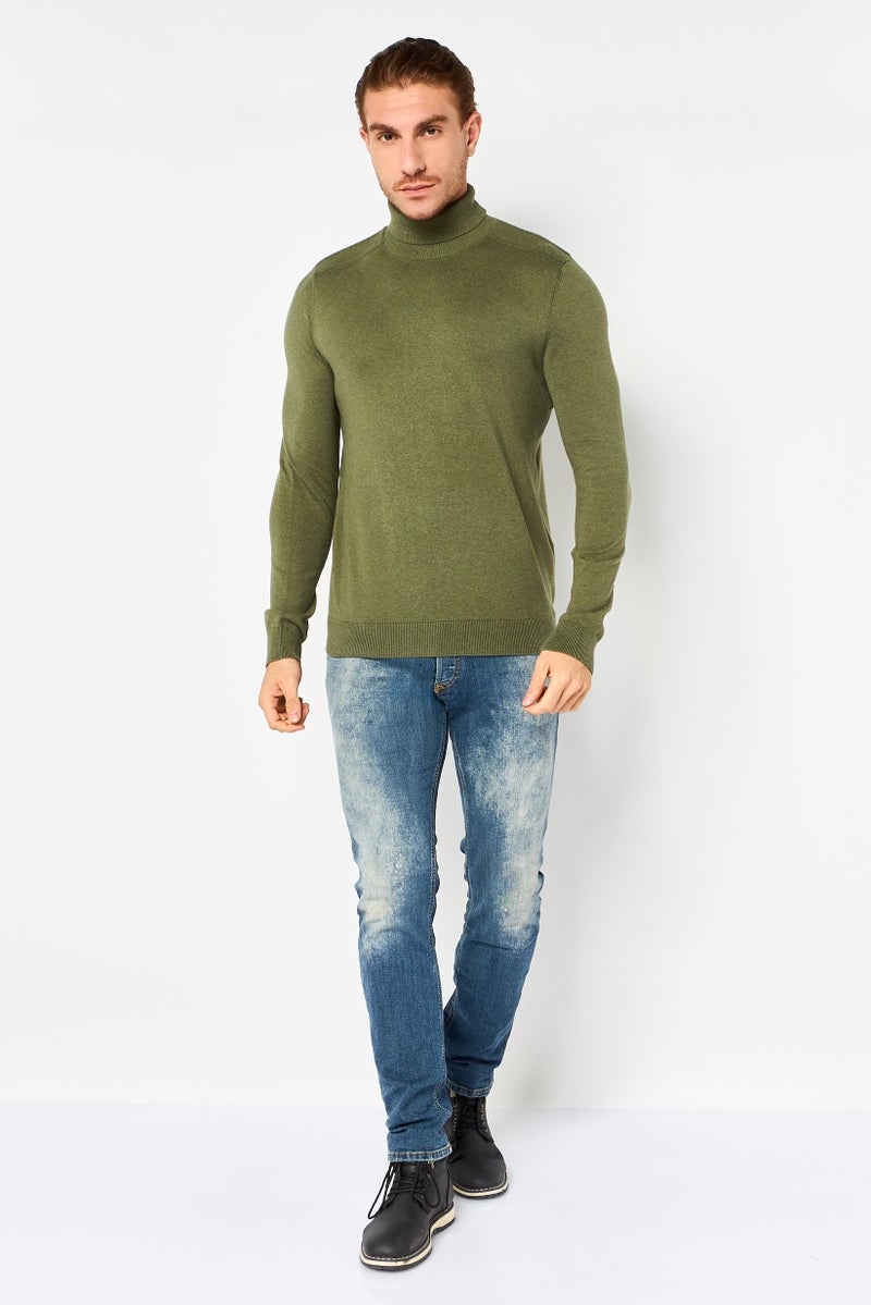 Selected Homme Men Turtle Neck Long Sleeve Knitted Sweater, Olive - Image 4
