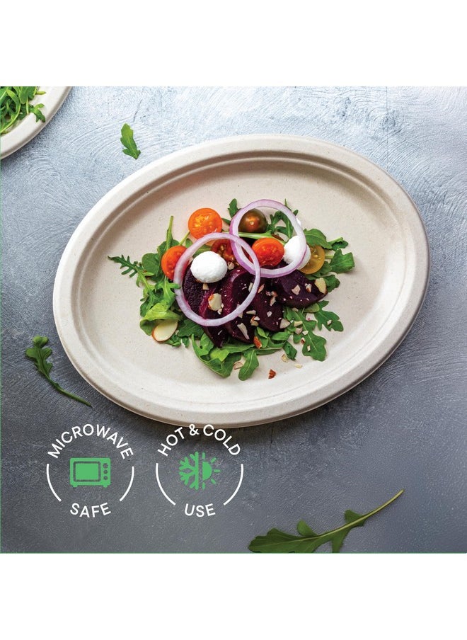 Stack Man 100% Compostable Oval Paper Plates [50-Pack] - {PFAS-Free} - {BPI Certified} - [10 Inch] Heavy Duty, Eco-Friendly, Biodegradable Bagasse Dinner Platters - Natural Brown 10" Oval Plates by Stack Man  - Image 4