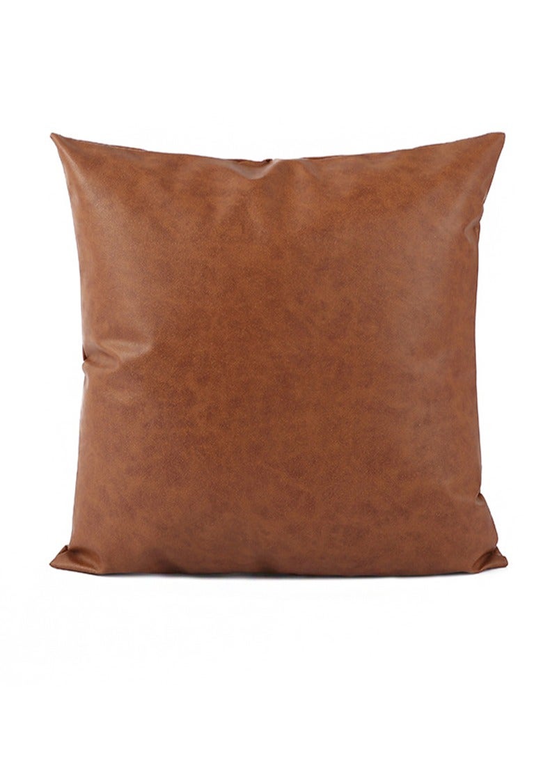 Aikanbo 45*45cm Pu Faux Leather Throw Pillow Covers，Thick Cognac Brown Modern Solid Decorative Square Bedroom Living Room Cushion Cases for Couch Bed Sofa（Brown，Excluding Pillow Core） - Image 1