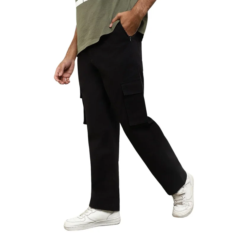 نوبيرو Men's Black Cargo Pants for Casual Wear