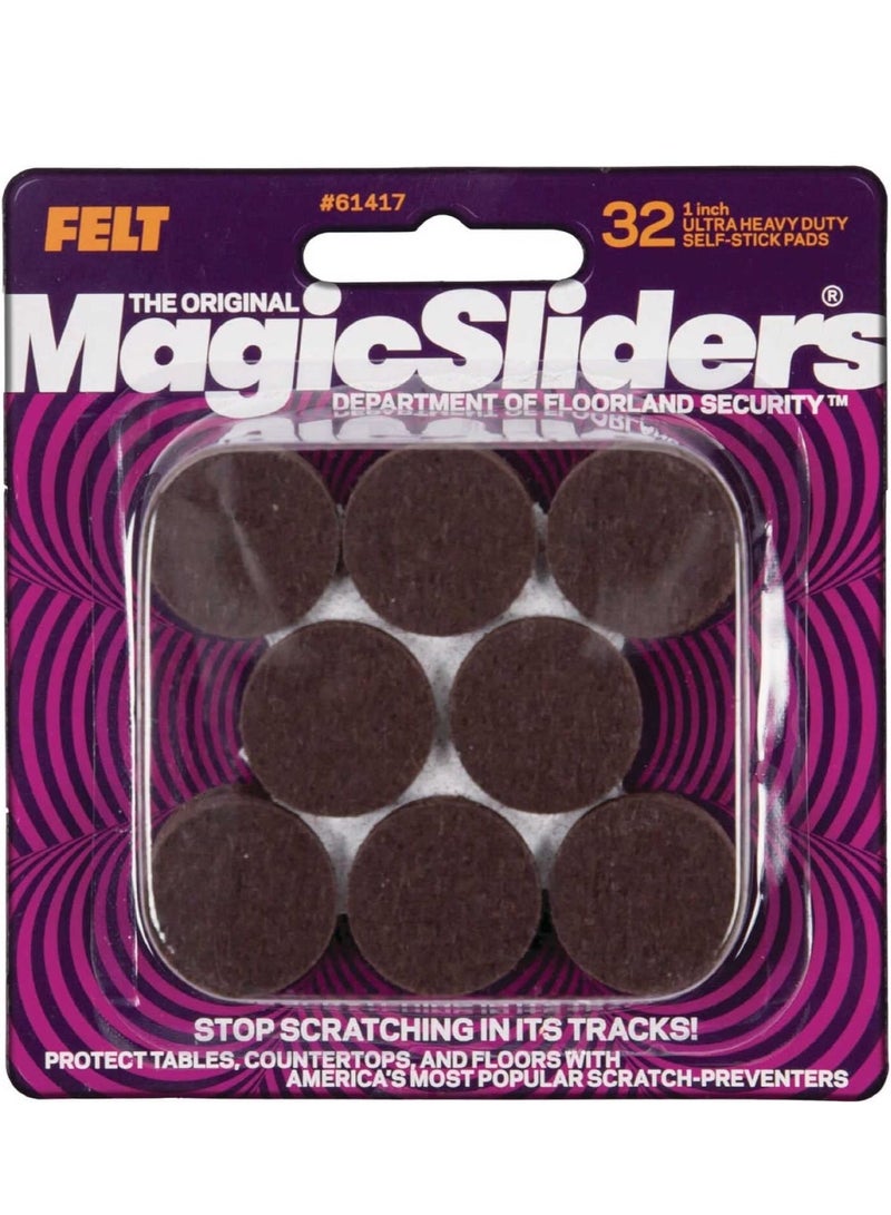 Magic Sliders Magic Sliders (61417)- Magic Felt 1" Round Self Stick Furniture Pads, Gripping Furniture, Tables, Couches, Chairs, Bookcases, Floor Protection, Double-Sided Self Adhesive Tape (32 pc) (Dark Brown)  - Image 1