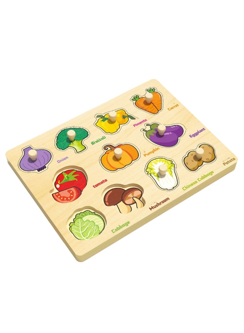لوحة أحجية الصور المقطوعة بمقبض خشبي على شكل خضروات بطول 30 سم للأطفال من عمر 1 إلى 3 سنوات مع مقبض، لعبة أحجية الصور المقطوعة التعليمية على طريقة مونتيسوري لتنمية المهارات الحركية الدقيقة للأطفال، - Image 1
