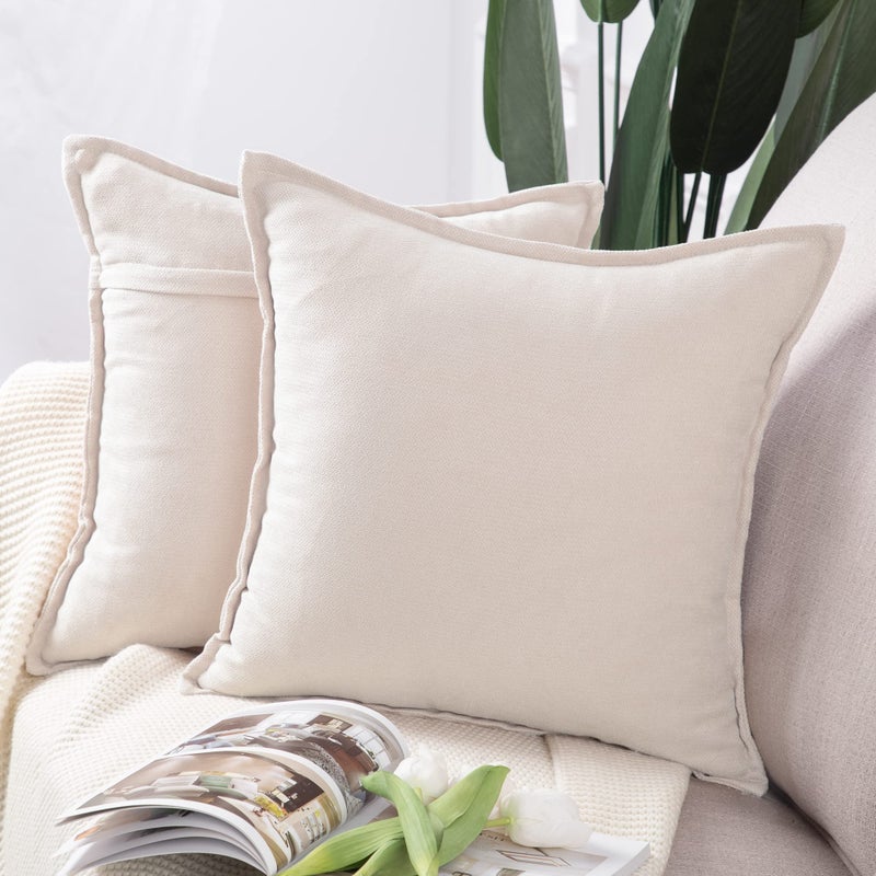 MADIZZ Set of 2 Short Chenille Throw Pillow Covers 20x20 Inch Ivory Soft Decorative Cushion Cover for Sofa Bedroom Pillow Shell