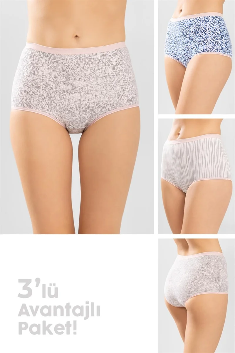 Baykar Women's High Waist Cotton Patterned Bato Women's Panties 3-Pack 8213 Colorful