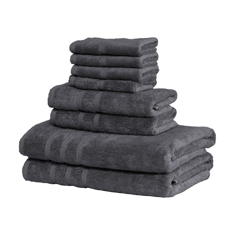 Mosobam Luxury Turkish 8pc Towel Set 30X58 16X30 13X13 Charcoal Gray Dark Grey 700 GSM Bamboo Viscose  Aegean Turkish Combed Cotton