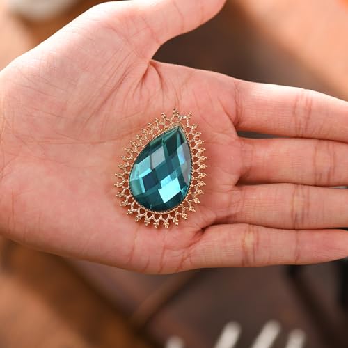 RareLove Vintage Blue Rhinestone Alloy Metal Teardrop Brooch For Women - Image 2