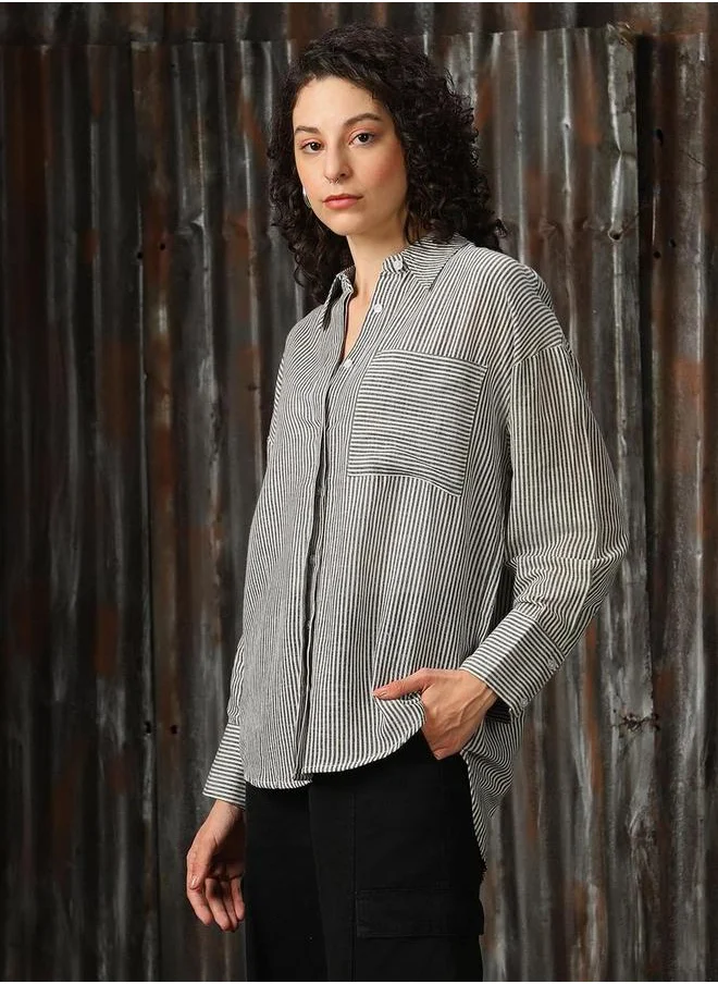 HIGH STAR High Star Striped Pocket Detail Cotton Regular Fit Shirt