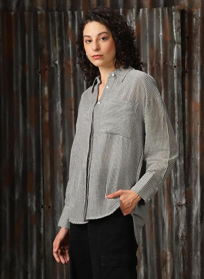 هاي ستار قميص قطني بقصة عادية وتفاصيل جيب مخطط من هاي ستار - Image 2