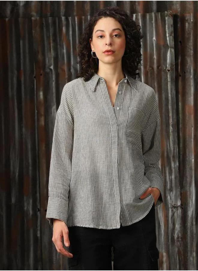 HIGH STAR High Star Striped Pocket Detail Cotton Regular Fit Shirt