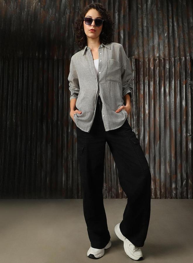 هاي ستار قميص قطني بقصة عادية وتفاصيل جيب مخطط من هاي ستار - Image 5