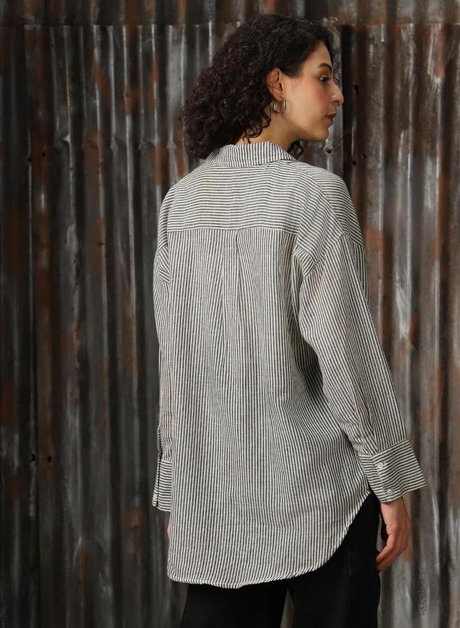 هاي ستار قميص قطني بقصة عادية وتفاصيل جيب مخطط من هاي ستار - Image 3