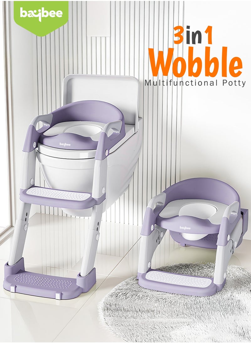 BAYBEE 3 in 1 Wobble Western Toilet Kids Potty Training Seat for Baby with Ladder & 6-Level Height Adjustable | Foldable Baby Potty Seat with Removable Bowl | Kids Toilet Seat | Potty Seat for Kids 1 to 8 years Purple  - Image 3