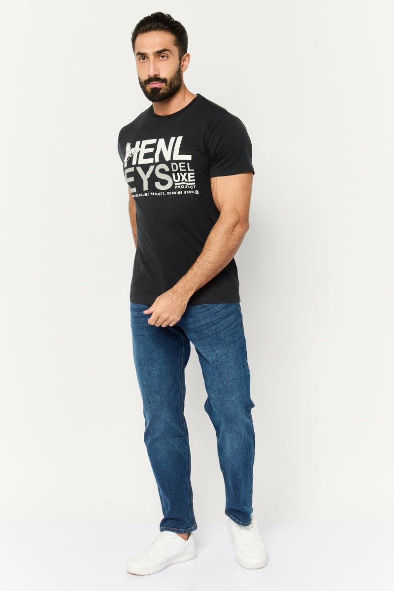 Henleys Men Crew Neck Short Sleeve Graphic Print T Shirt, Black - Image 2