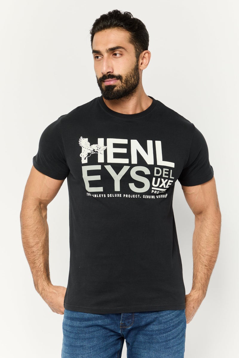 Henleys Men Crew Neck Short Sleeve Graphic Print T Shirt, Black - Image 1