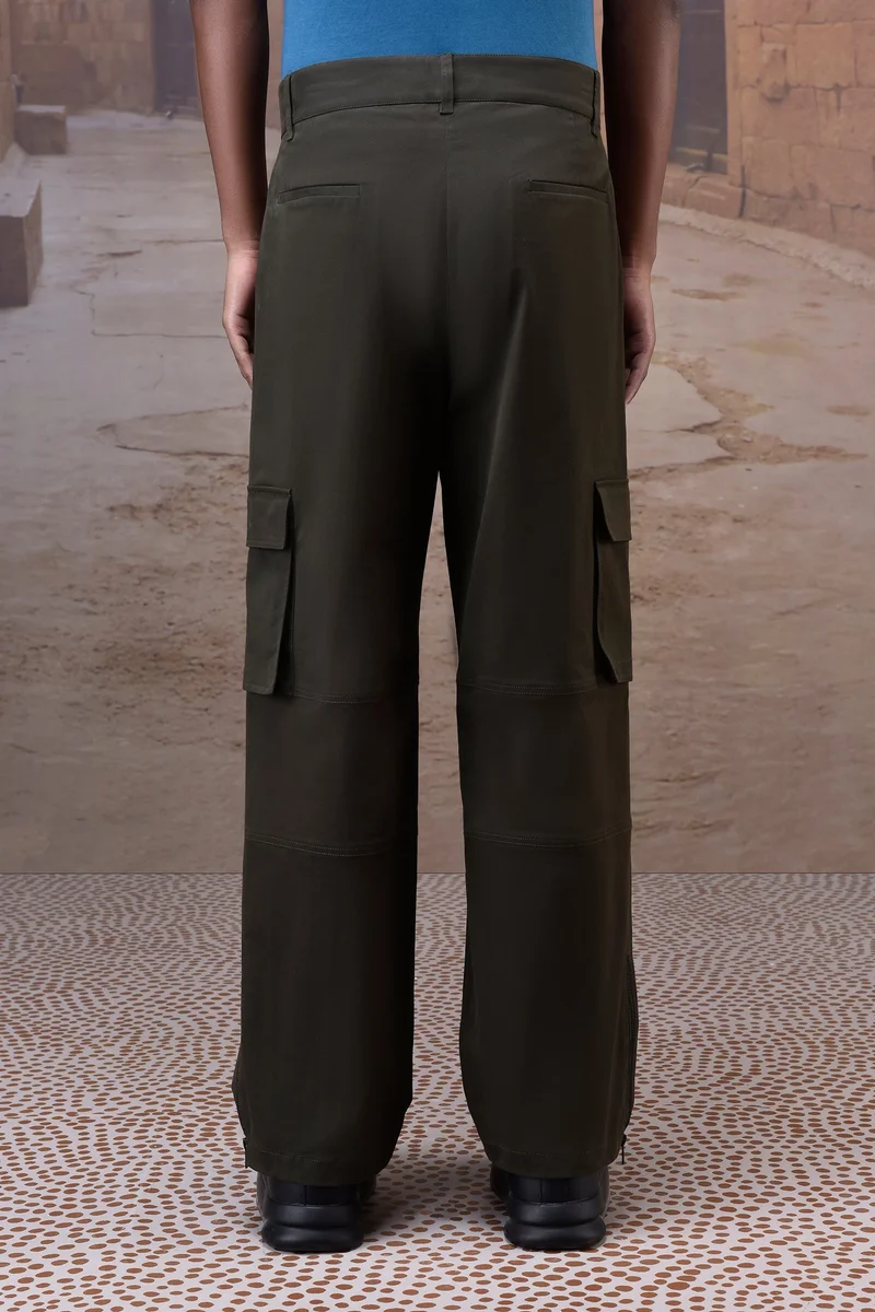 Genes Lecoanet Hemant Military GreenÂ Cotton Twill CargoÂ Trousers