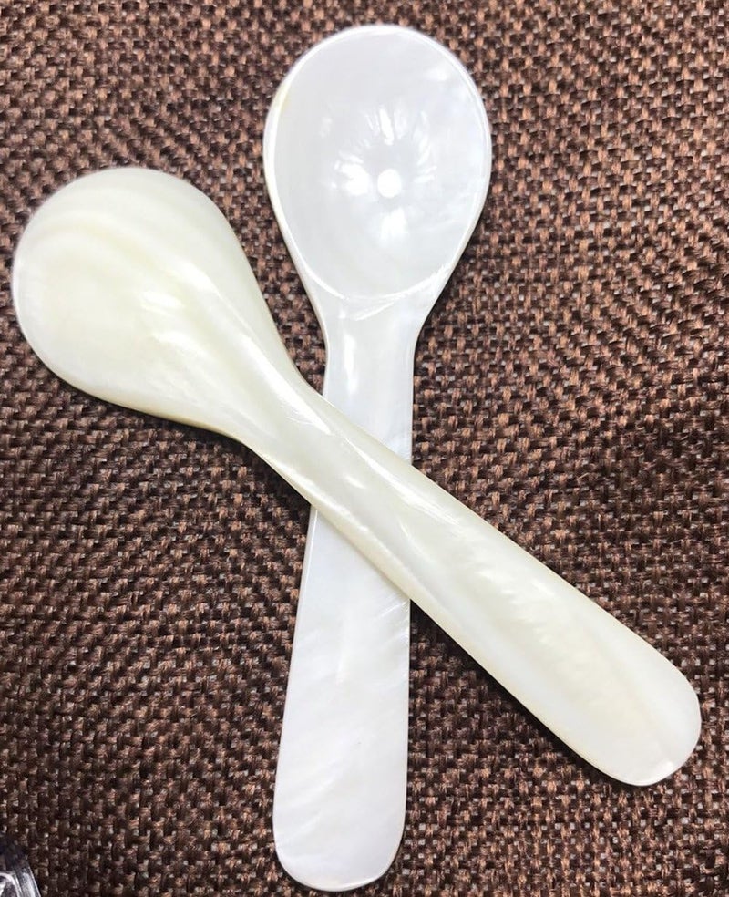 FRUTA Dohuge 3.7 inch Mother of Pearl MOP Caviar Spoon W Round Handle, 2 pack, White - Image 3