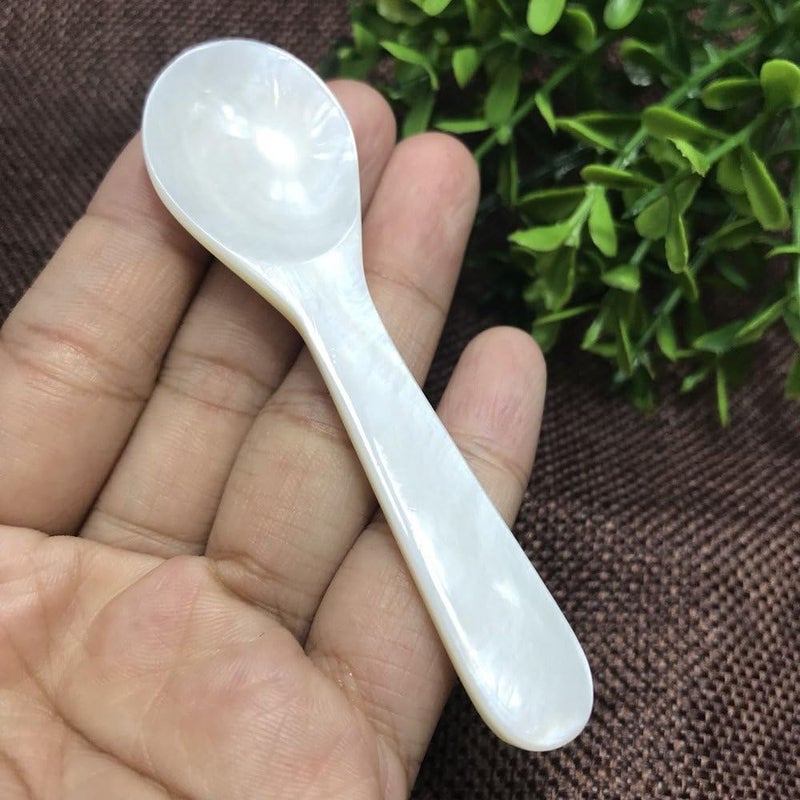 FRUTA Dohuge 3.7 inch Mother of Pearl MOP Caviar Spoon W Round Handle, 2 pack, White - Image 5