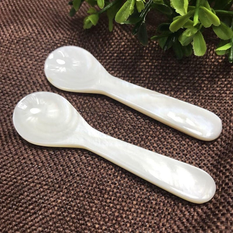 FRUTA Dohuge 3.7 inch Mother of Pearl MOP Caviar Spoon W Round Handle, 2 pack, White - Image 4