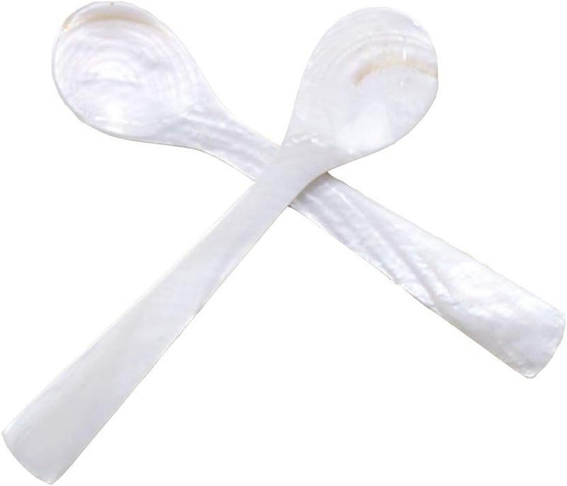 FRUTA Dohuge 3.7 inch Mother of Pearl MOP Caviar Spoon W Round Handle, 2 pack, White - Image 1