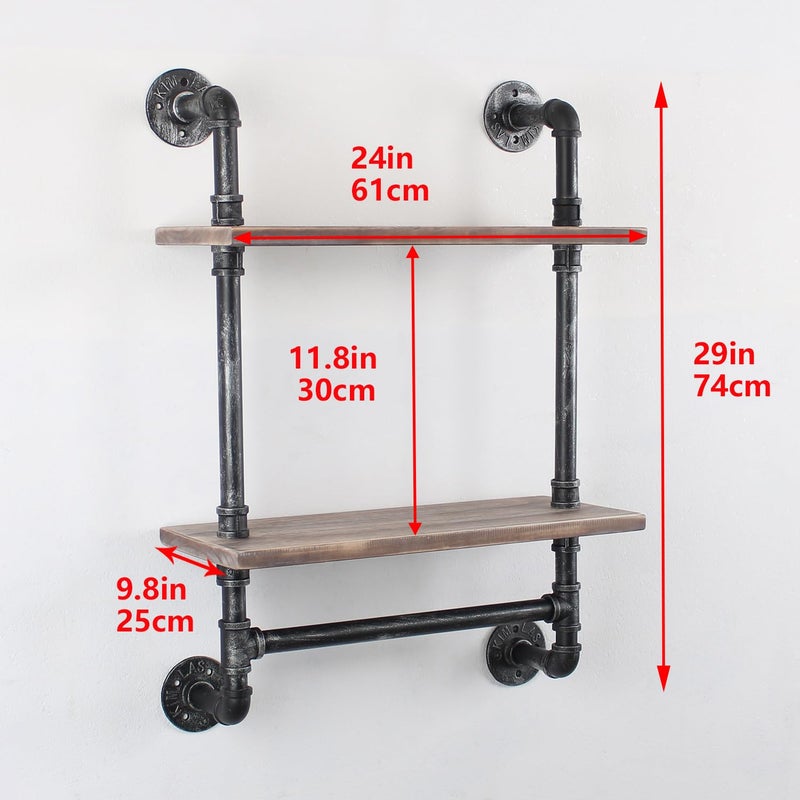 MBQQ Shelving Bathroom Pipe Shelves with Towel Bar Over Toilet, 24 inch Pine Wood Floating Shelves for Wall Mounted Bedroom,Kitchen, Farmhouse, Living Room - Image 5