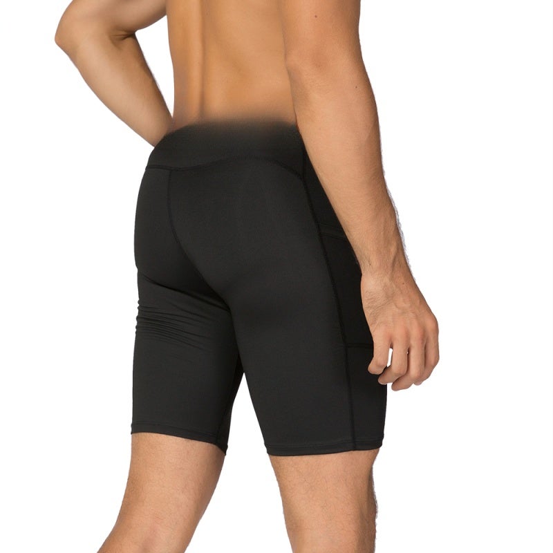 Men Workout Shorts: All Black L - 85% Polyester & 15% Spandex Sweat-Wicking Fabric, Compression Fit for Mobility, Flatlock Seams for Comfort - Men Active Shorts for Gym Training Outdoor Sports - Image 5