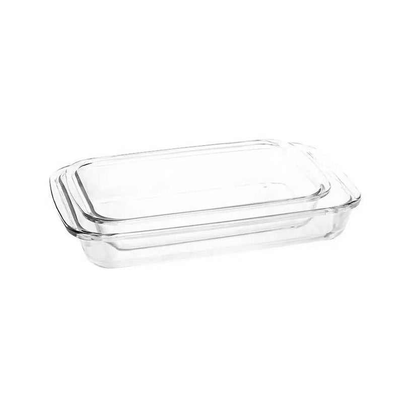 Marinex Glass 2-Piece Rectangular Roaster Set (2.2L + 2.9L) - Oven Safe Transparent Bakeware for Lasagna, Cakes, Brownies, Roasting & Casseroles  Heat Resistant Durable Glass Dish for Home & Kitchen - Image 3